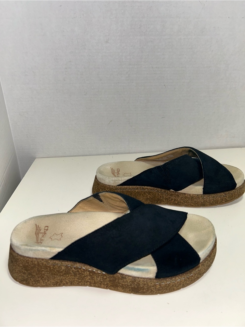 Dansko Bridget Platform Wedge Black Suede Slide Sandal